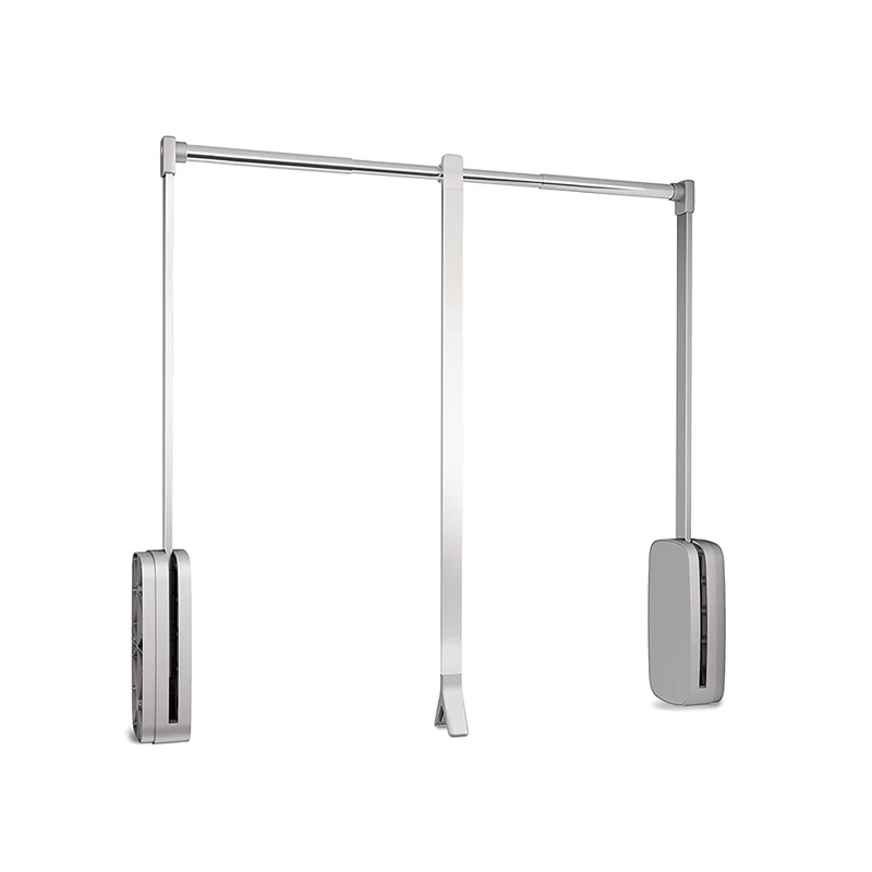 Emuca - Pull Down Hanging Rail for Wardrobe, Pull Down Wardrobe Rail Lift, Adjustable Width 830-1150mm (32,67-45,27 inch), Chromed