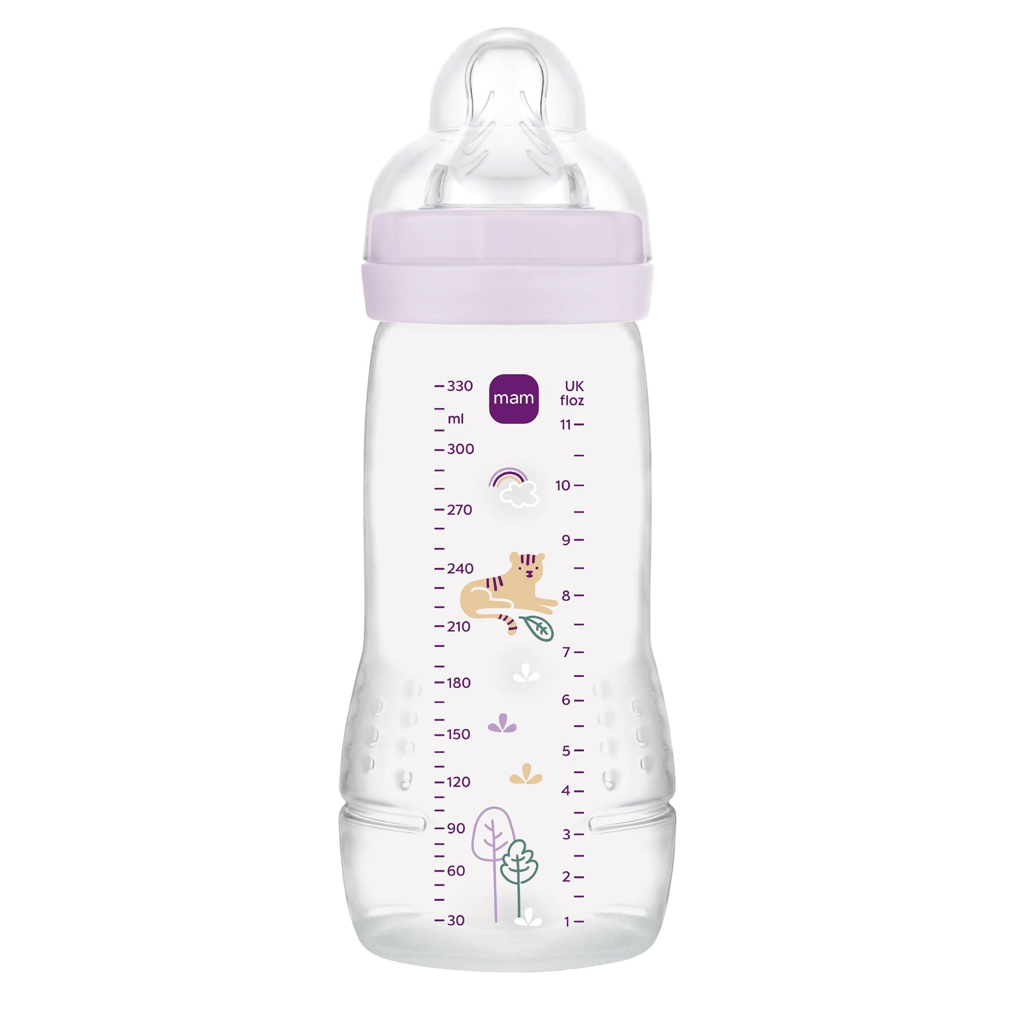MAM Easy Active Baby Bottle, Easy-to-Grip Ergonomic Bottle, Large Learning Bottle, MAM No. 3 Silicone Teat and Leak-Proof Lid, 4+ Months, Pink, 330 ml