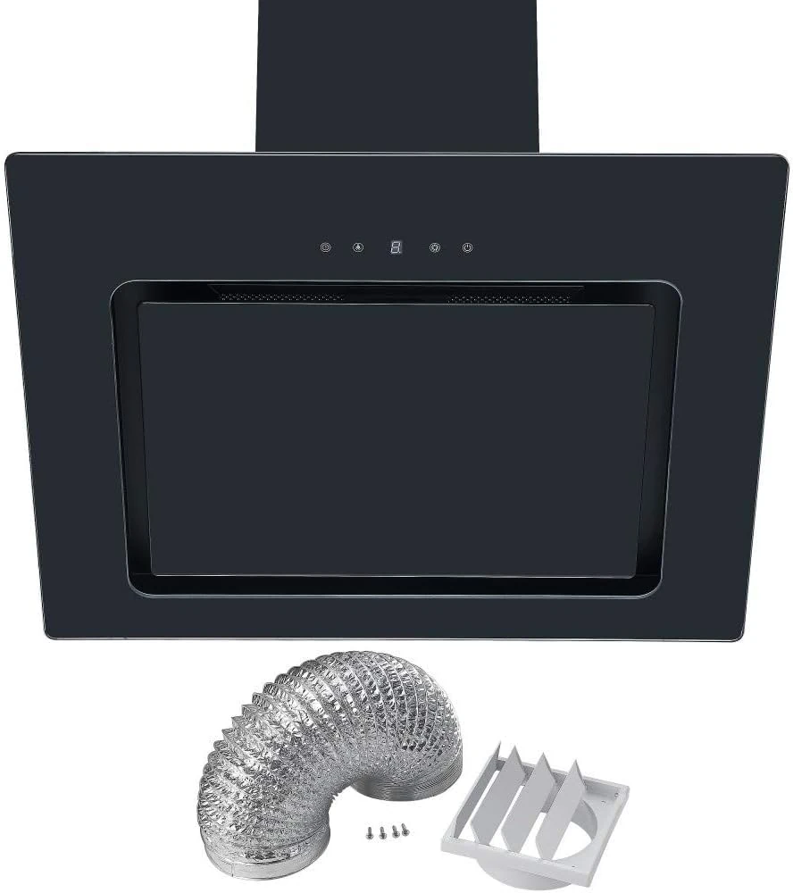 Cookology VER605BK 60cm Black Angled Glass Cooker Hood, Touch Controls & Ducting