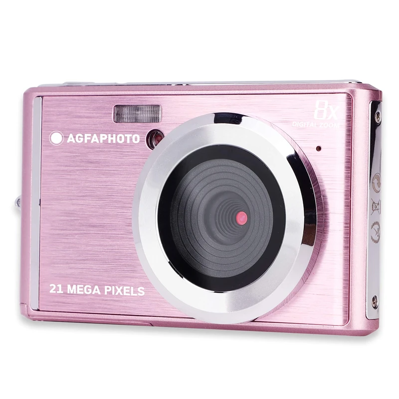 AGFA PHOTO Realishot DC5200 - Appareil Photo Numérique Compact, CMOS 21MP, Écran LCD 2,4", Zoom Digital 8x, Vidéo HD 720p, Batterie Lithium, Cartes SD, Modes Scène - Rose
