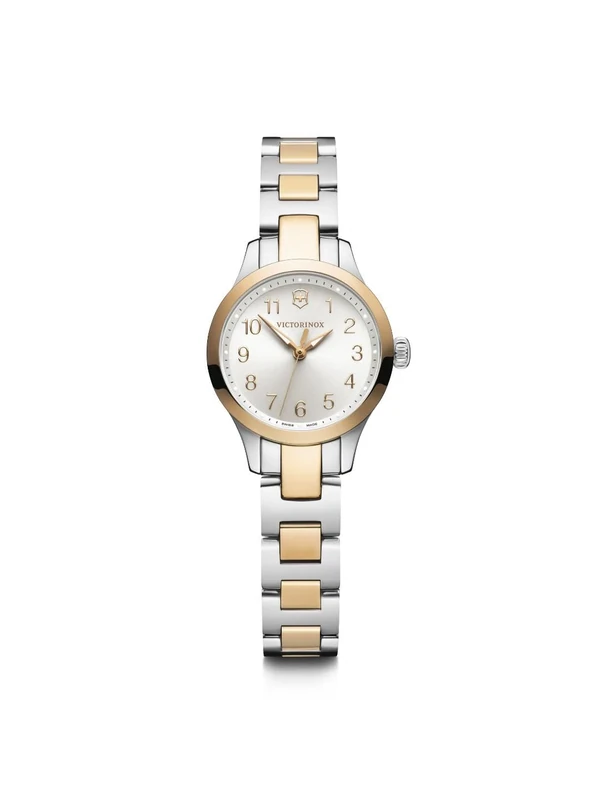 Victorinox Women’s Watch Alliance XS Ø 28 mm, Swiss Made, Analogue Quartz, Water-Resistant up to 100 m, Sapphire Glass, Stainless Steel Strap, Silver White/Silver/Rosé Gold