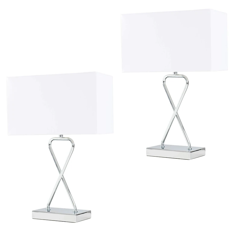 MiniSun | Contemporary Polished Chrome Table Lamps with White Rectangular Shades | Table Lamps, Home Décor & Improvement Essential | Set of 2 | Includes 4W LED Bulbs [3000K Warm White]