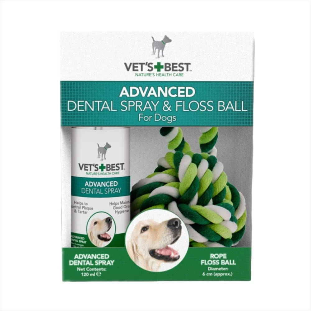 Vet's Best Natural Dental Spray & Floss Ball |Clean Teeth and Fresh breath for Dogs