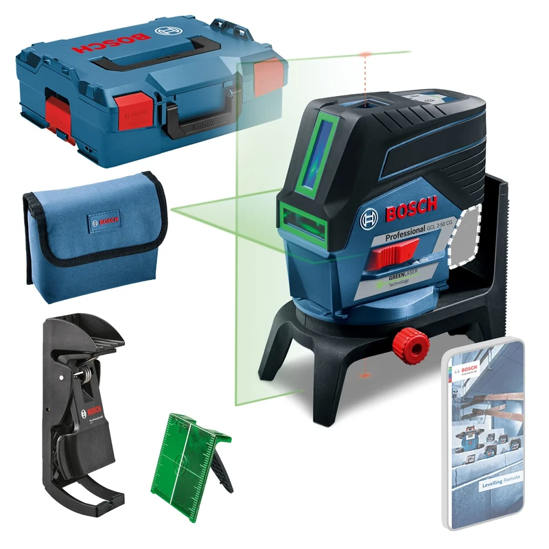 Bosch Professional 12V System Laser Level GCL 2-50 CG (without battery and charger, green laser, interior, w/app function, mount, visible working range: up to 20m, in L-Boxx), 0601066H03