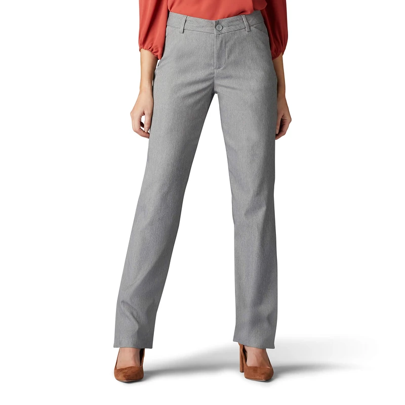Lee Women's Wrinkle Free Relaxed Fit Straight Leg Pant, Ash Heather, 8 Short