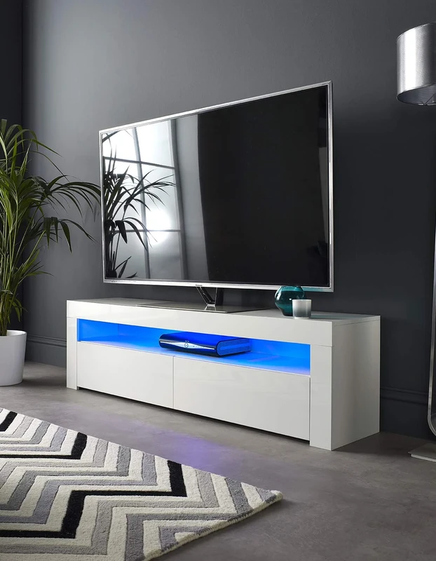 MMT BRG1550 White TV Stand Cabinet for 40 42 50 55 60 65 inch 4K TV's with LED Lights 155cm Wide - Image 1