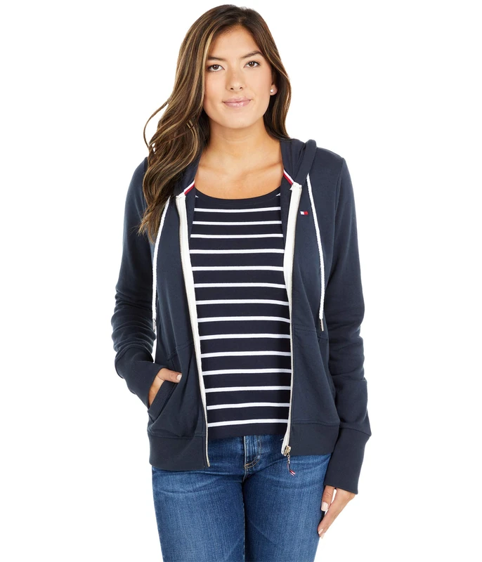 Tommy Hilfiger Women's Zip-up Hoodie – Classic Sweatshirt Drawstrings and Hood, Sky Captain, XXL