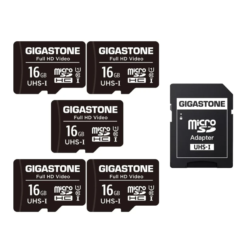 Gigastone 16GB Micro SD Card 5-Pack - 85MB/s UHS-I Class 10