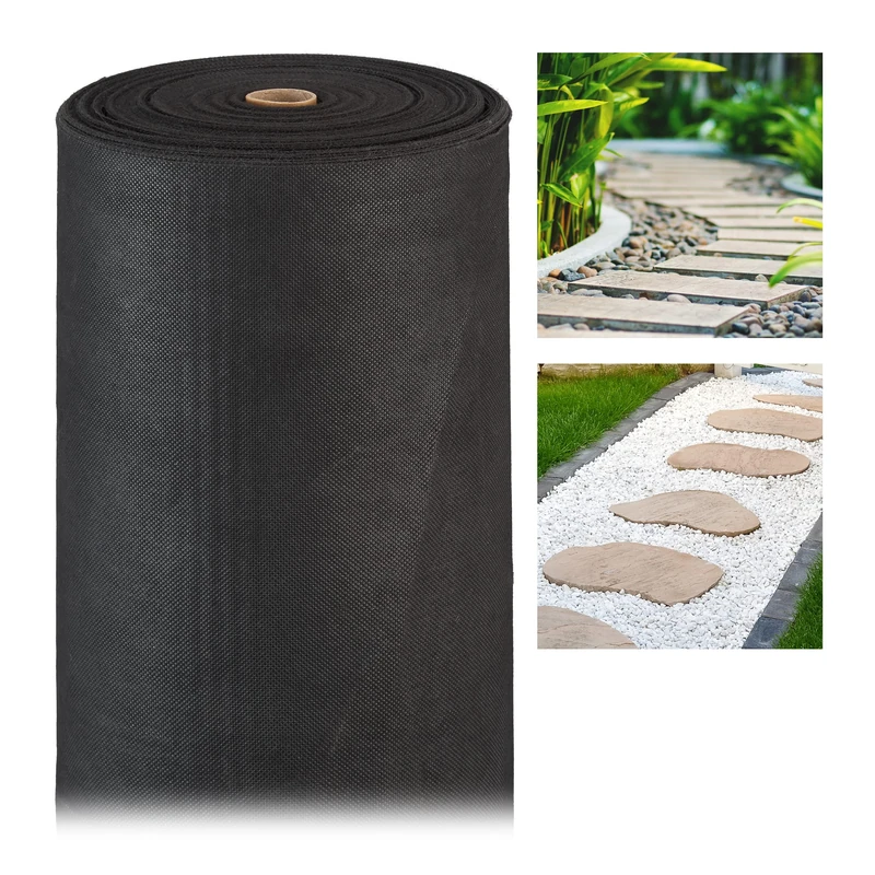 Relaxdays Weed Barrier Carpet, 150 g/m², Ground Protection Cover, Water-permeable, UV-resistant, Soil Carpet, 50 m, Black