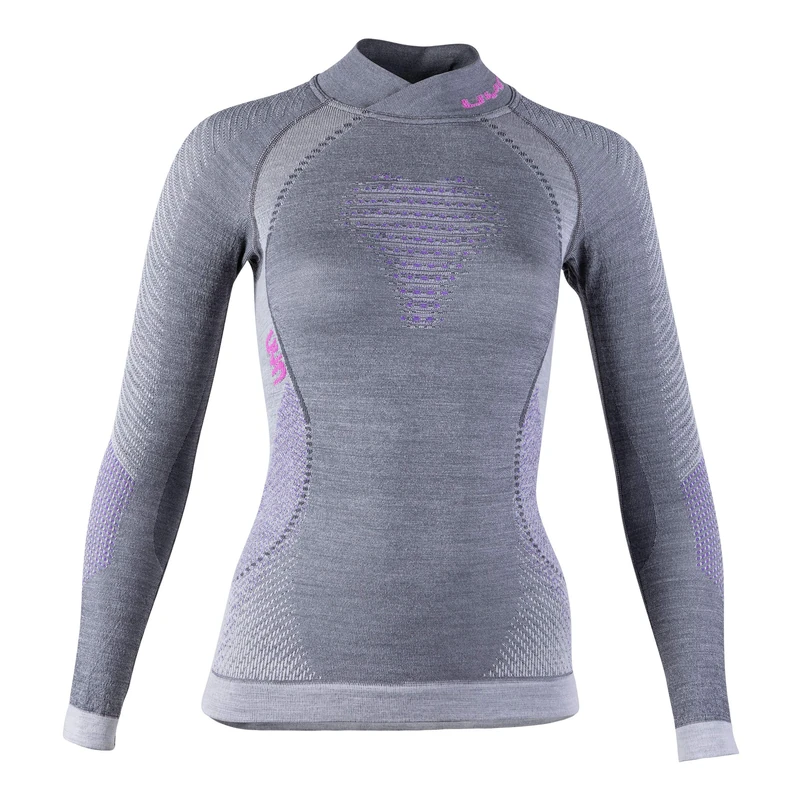 UYN Women's FUSYON UW LG_SL.Turtleneck T-Shirt, Anthracite/Purple/Pink, Small/Medium