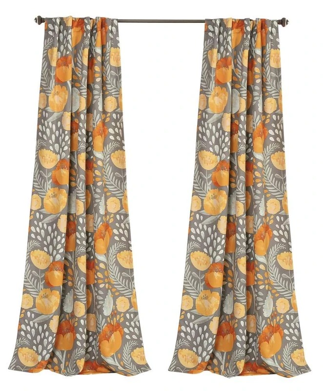Lush Decor x 52” Yellow and Gray Poppy Garden Curtains Light Filtering Window Set for Living, Dining, Bedroom, 108 in L Panel Pair, Yellow & Gray