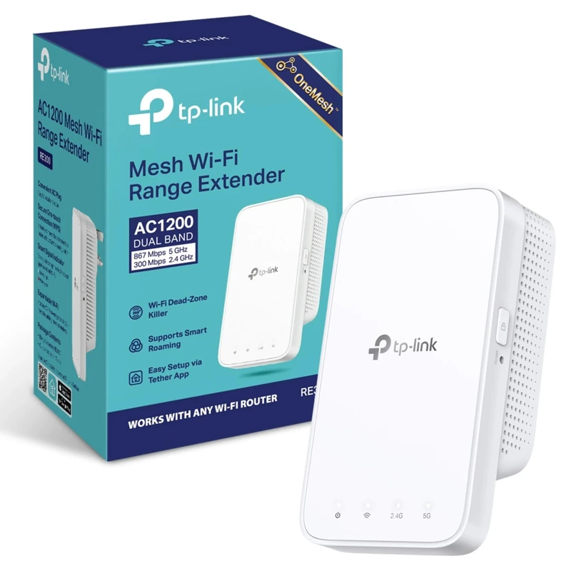 TP-Link RE300 AC1200Mbps WiFi Extender Booster Dual Band, EasyMesh, WiFi Booster Range Extender, Internet Booster, Access Point, Works with Any WiFi Router, App Control Easy Setup, UK Plug