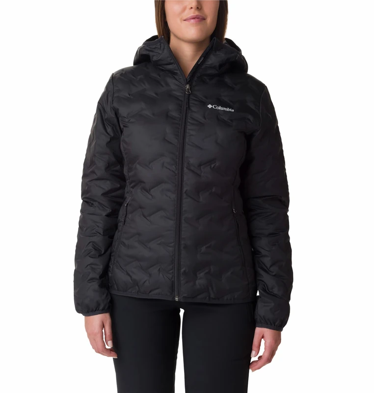 Columbia Women's Delta Ridge Down Hooded Jacket, Hooded Puffer Down Jacket, Black, Size XL