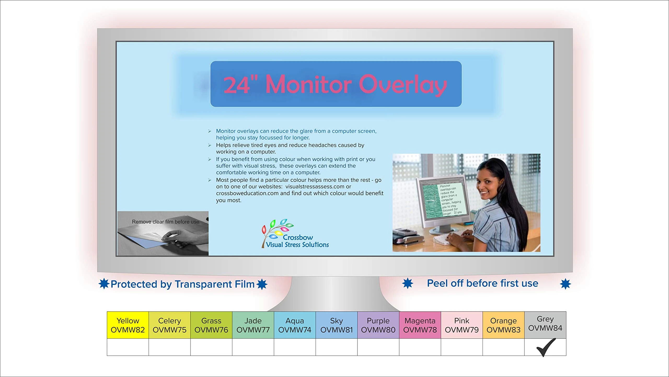 Crossbow Education 24-Inch Widescreen Monitor Overlay - Dyslexia and Visual Stress Friendly (Grey)