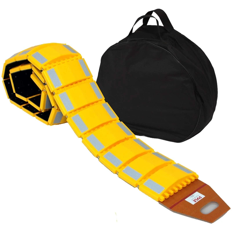 Pyle Portable Foldable Speed Bump, 3M Heavy Duty Yellow Reflective Traffic Safety Hump, Durable Plastic Car Truck Vehicle Kerb Ramp for Asphalt Concrete Gravel Road, Driveway, Parking Lot - Image 1