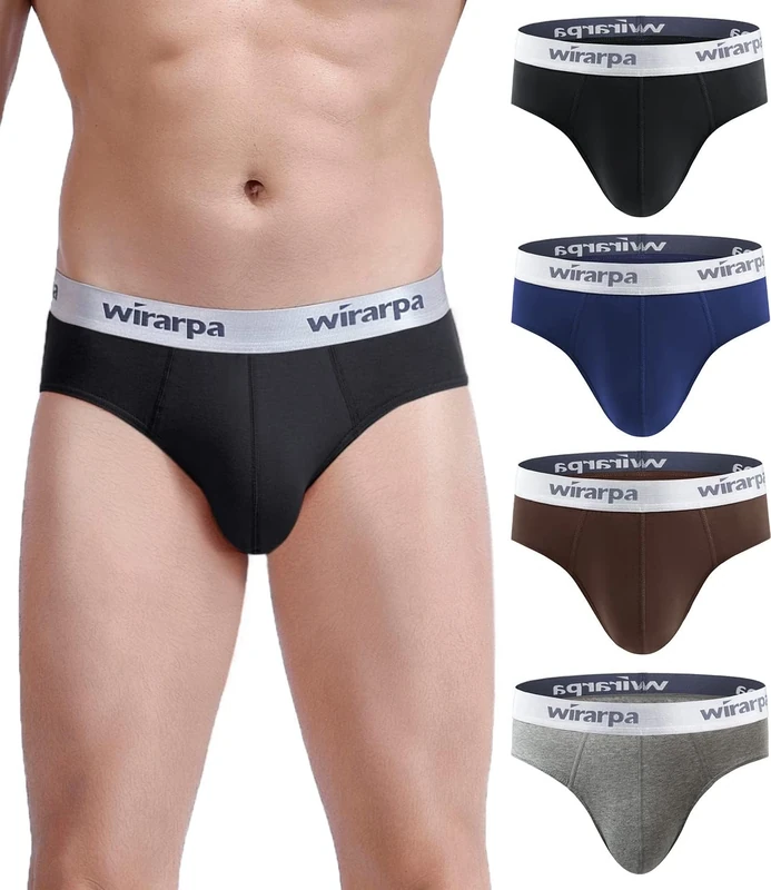 wirarpa Mens Cotton Stretch Briefs Underwear Stay Up Wide Waistband Slips Underpants No Fly 4 Pack Size XXL
