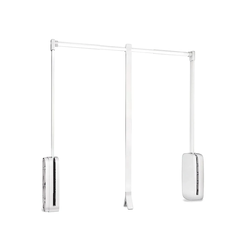 Emuca - Pull down hanging rail for wardrobe, pull down wardrobe rail lift, adjustable width 600-830mm (23,6-32,6 inch), white colour