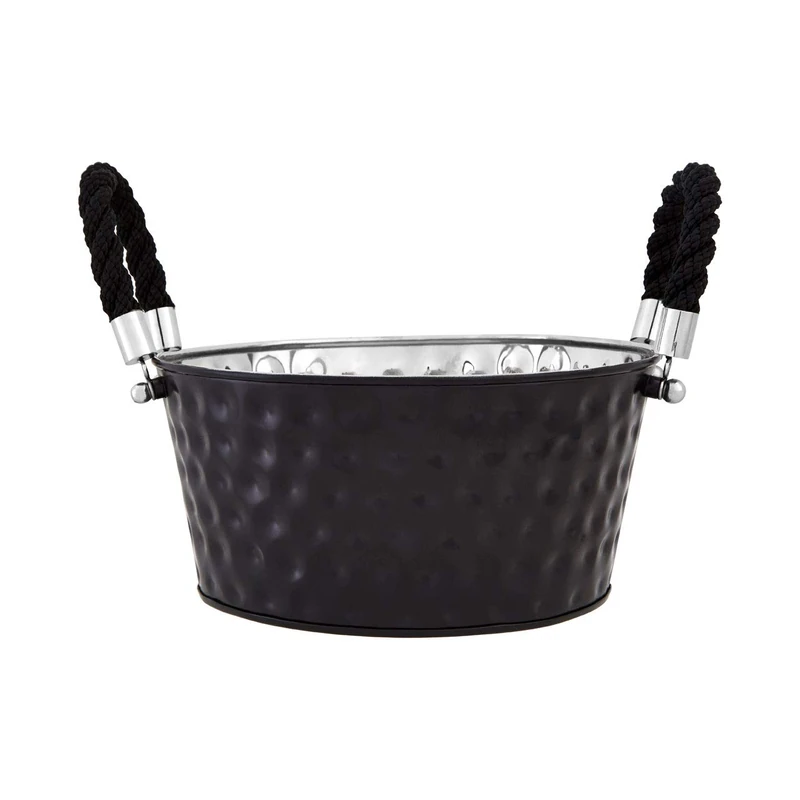 Miressa Party Bucket, Hammered Effect/Rope Handle, Black Stainless Steel, Large