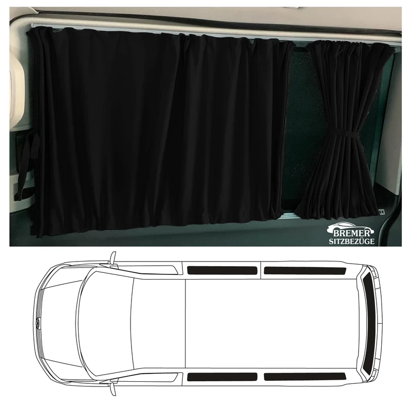BREMER SITZBEZÜGE Dimensions Curtains Sun Protection Compatible with Mercedes Vito Viano W639 Short Wheelbase 2003-2014 in Black Camping Accessories Motorhome Accessories Camper Curtains Set 702
