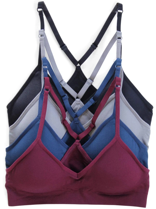 Kalon Women’s 4 Pack Racerback Sports Bralette Seamless Wireless Comfort Bra, Dark Basics, S