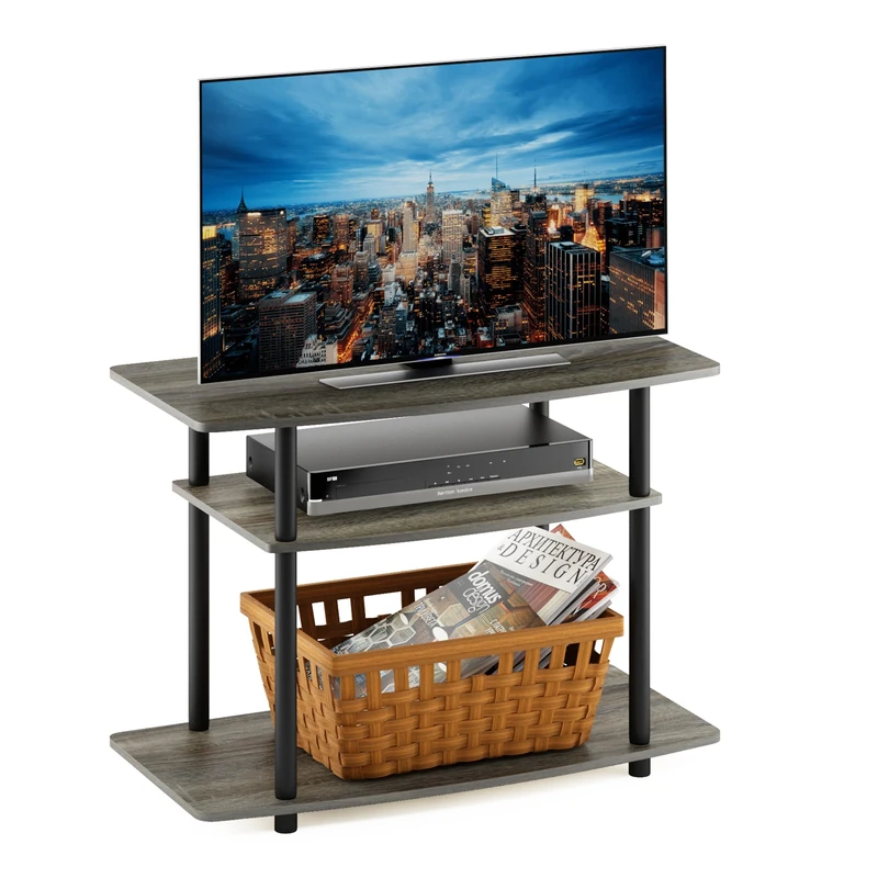 Furinno TURN-N-TUBE TV Stand, 3-Tier No Tools Entertainment Center, TV Console for TV up to 32 Inch, for Living Room, Bedroom, French Oak - Image 1
