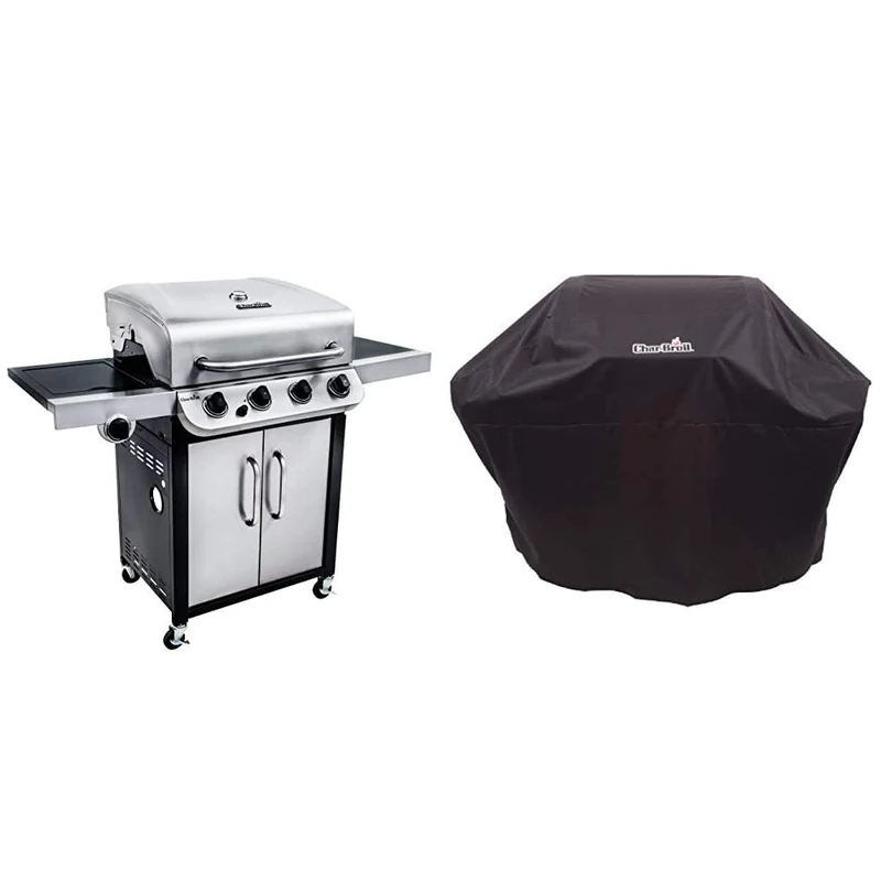 Char-Broil Convective Series 440S - 4 Burner Gas Barbecue Grill with Side-Burner, Stainless Steel Finish with Barbecue Grill Cover, Black