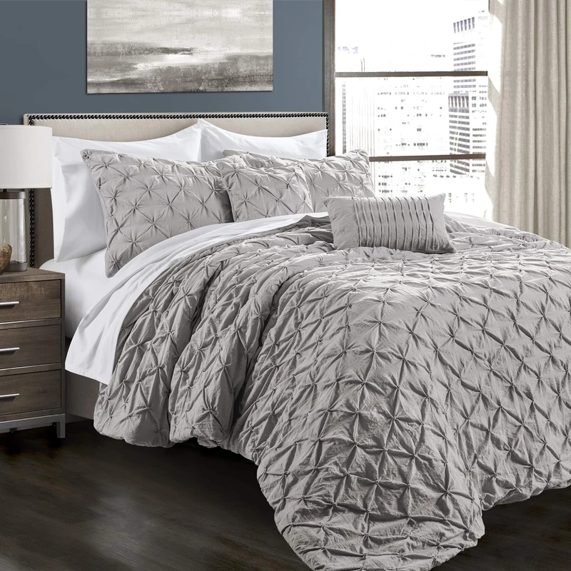 Lush Decor Ravello Pintuck Comforter Light Gray 5Pc Set King
