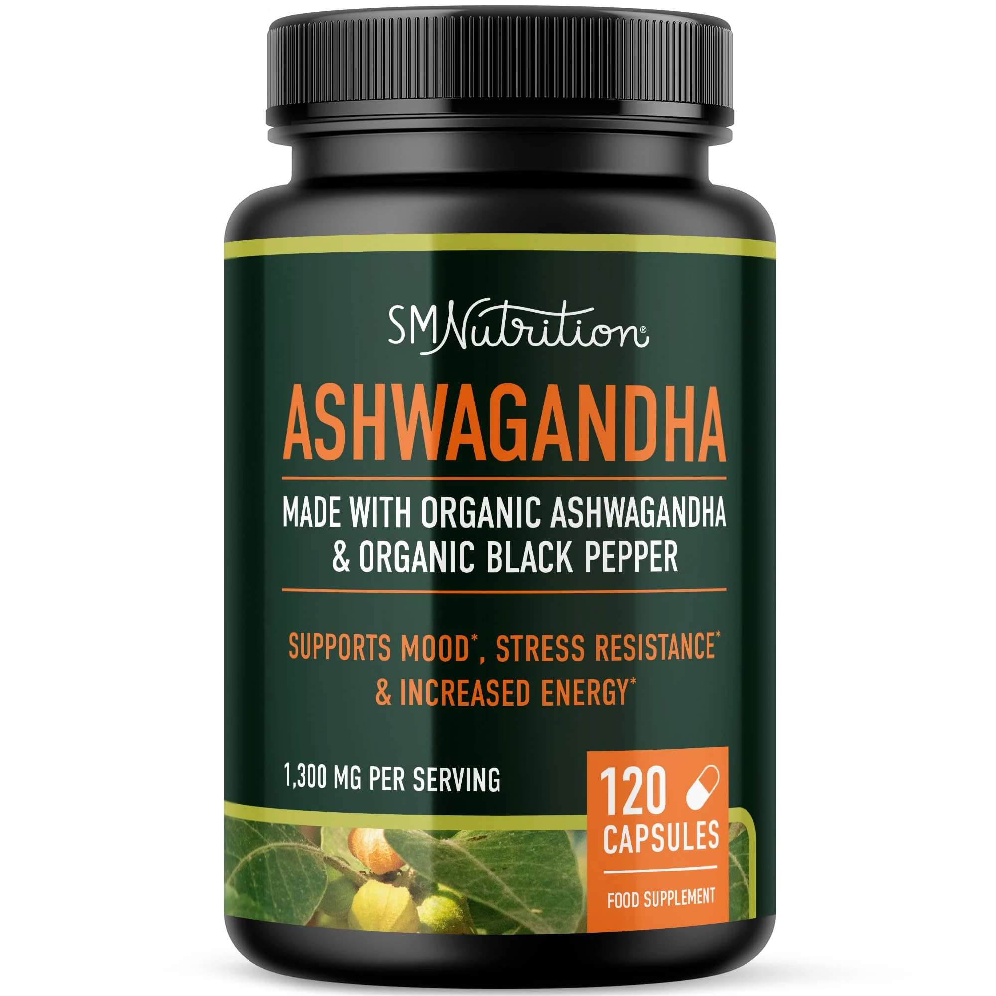 Ashwagandha 1300mg | Ashwagandha Root Powder & Black Pepper Extract | High Absorption Adaptogen for Stress Relief, Mood & Thyroid Support | Vegetarian, Gluten-Free | 120 Capsules, 2-Month Supply