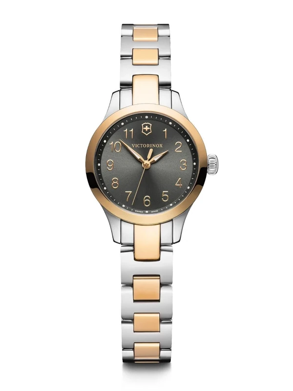 Victorinox Women’s Watch Alliance XS Ø 28 mm, Swiss Made, Analogue Quartz, Water-Resistant up to 100 m, Sapphire Glass, Stainless Steel Strap, Dark Grey/Silver/Rosé Gold
