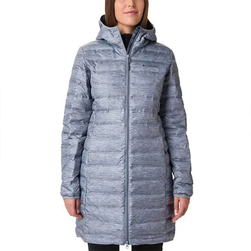Columbia Women's Lake 22 Down Long Hooded Jacket, Hooded Puffer Down Jacket, Tradewinds Grey Heather, Size XS