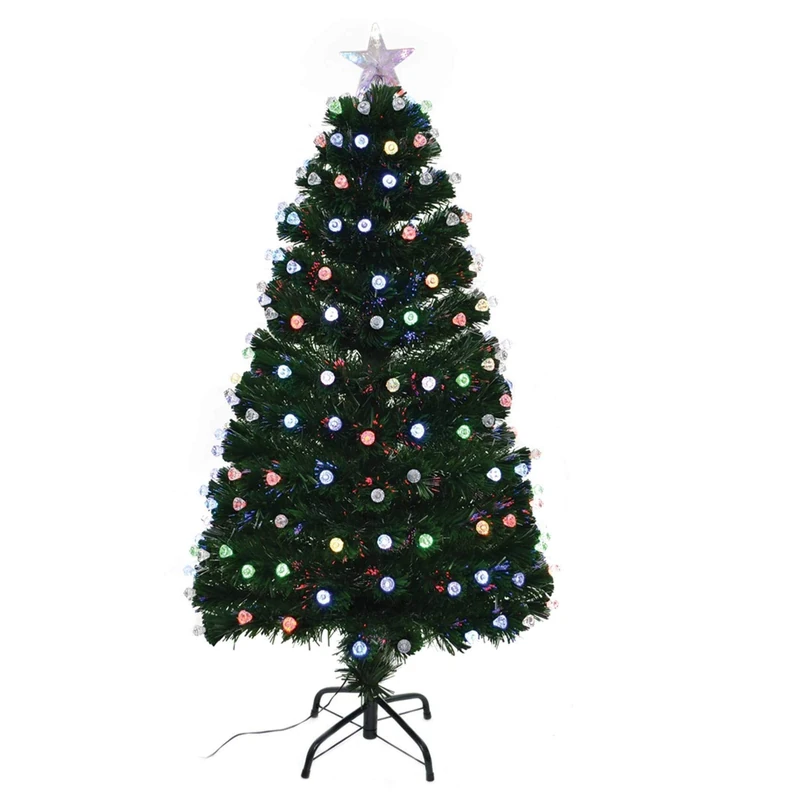 3ft/90cm Aurora Fibre Optic LED Christmas Tree Pre Lit Decorated with Diamonds Holiday Xmas Home Decorations