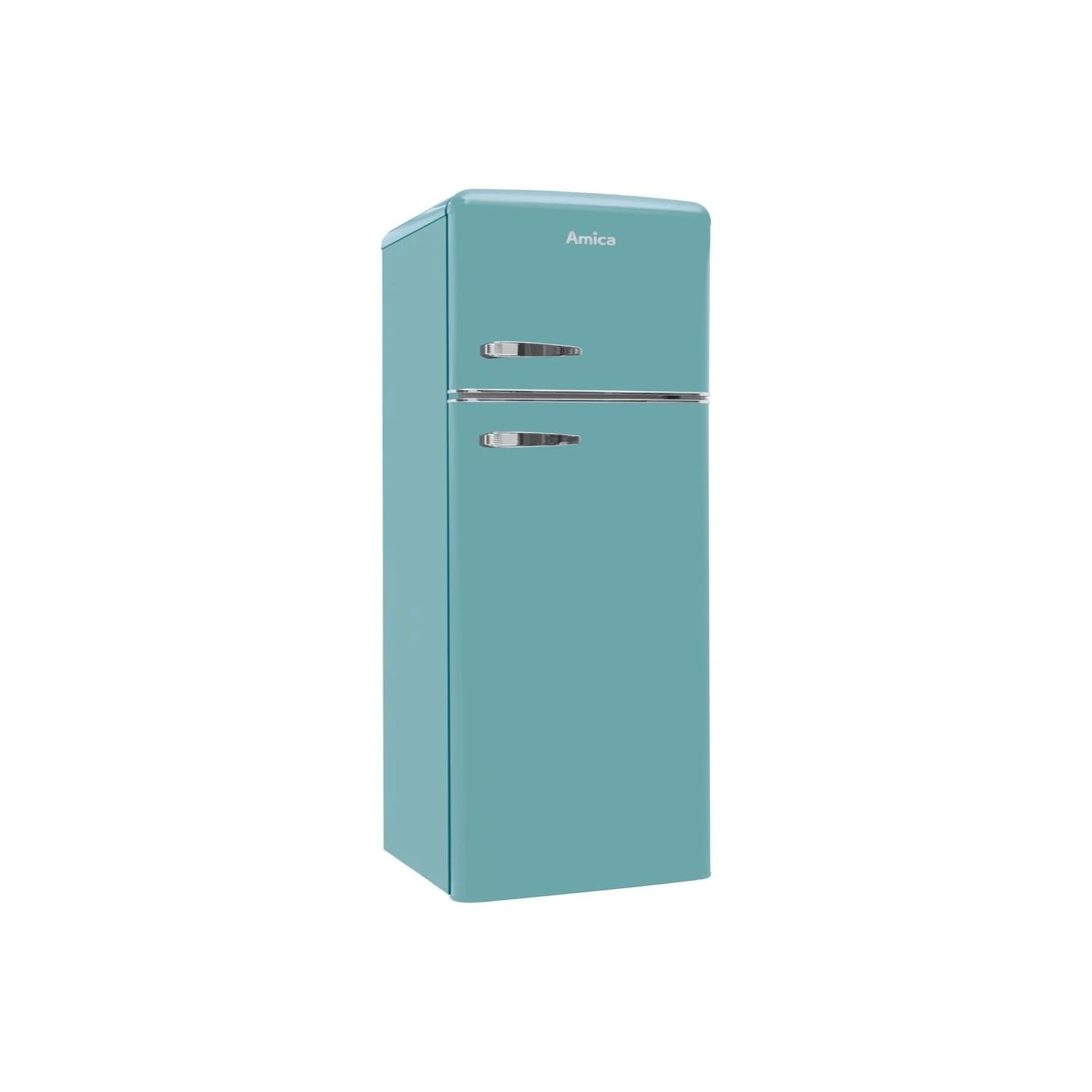 Amica FDR2213DB Freestanding 70/30 Fridge Freezer with Top Mount Freezer, 206L total capacity, 144cm high, 55cm wide, Blue Retro with Chrome Handles