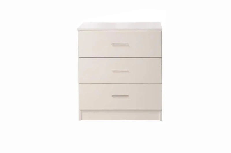 Timber Art Design 3 Drawer Bedroom Chest of Drawers with Metal Handles & Runners Storage Organiser Unit for Bedroom Hallway Living Room Bedside Cabinet - White, 69 x 60 x 40 cm