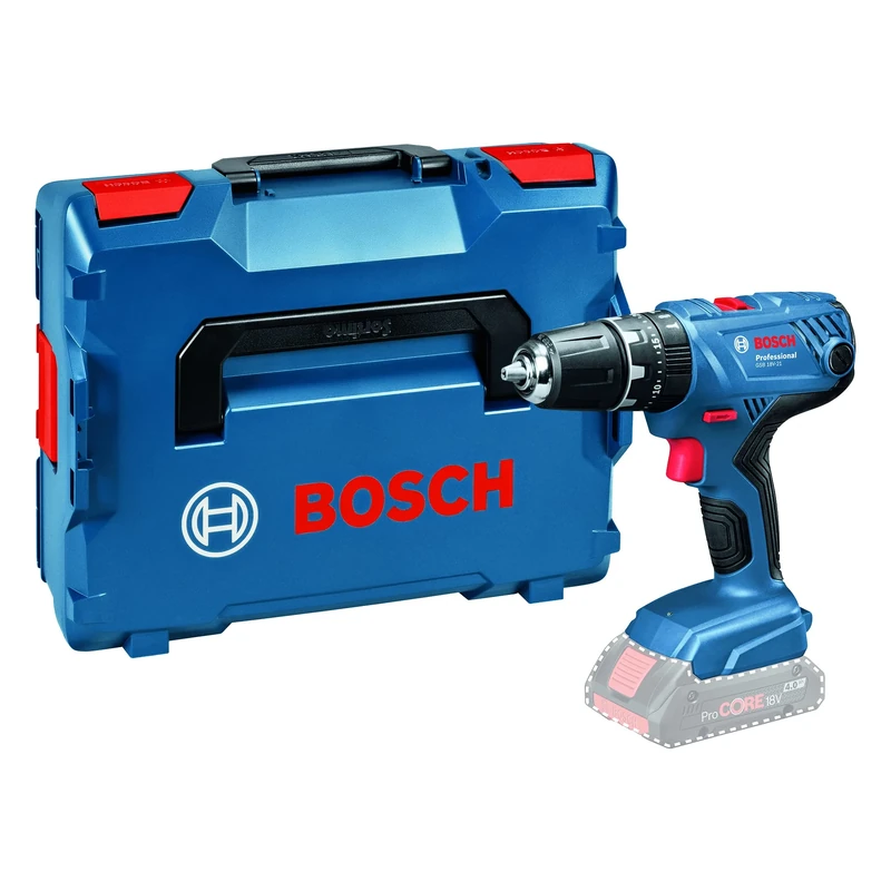 Bosch Professional 06019H1108 GSB 18V-21 Cordless Hammer Drill (Without Battery, 18 V, Hard/Soft Torque: 55/21 Nm, in L-BOXX), Solo
