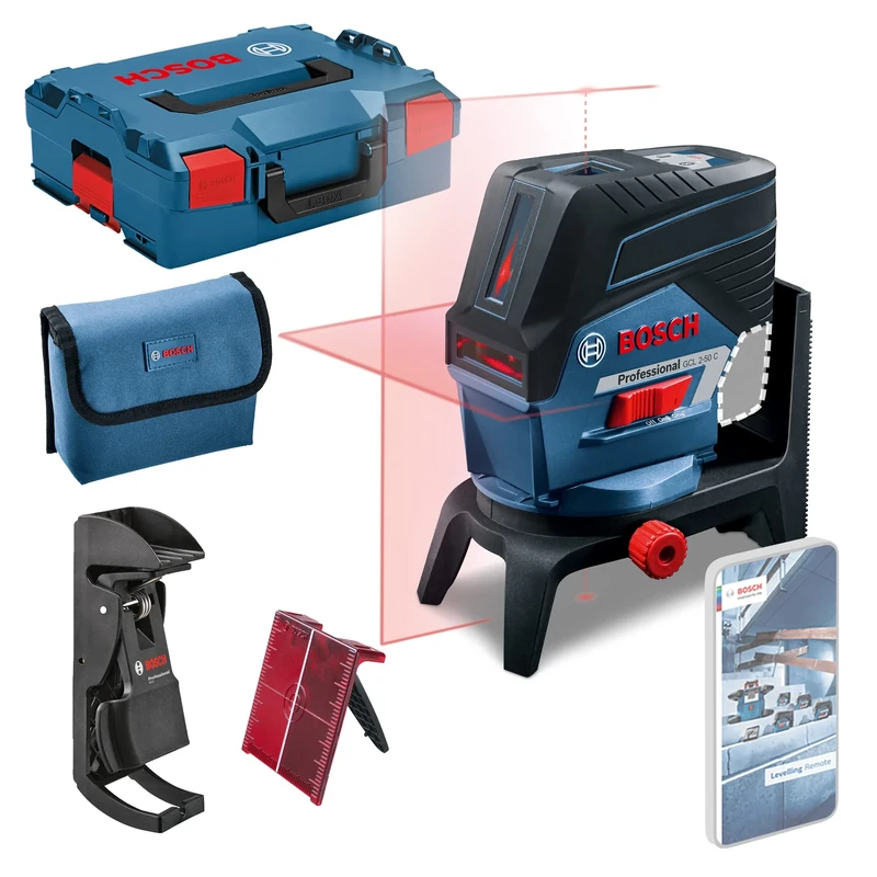 Bosch Professional 12V System Laser Level GCL 2-50 C (Without Battery and Charger, Red Laser, Interior, W/App Function, Mount, Clamp, Visible Working Range: up to 20m, in L-BOXX)