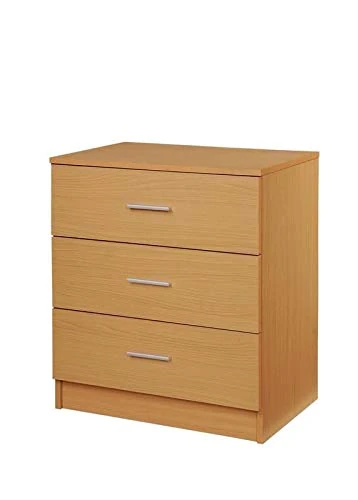 Timber Art Design 3 Drawer Bedroom Chest of Drawers with Metal Handles & Runners Matte Finish Storage Organiser Unit for Bedroom Hallway Living Room Bedside Cabinet - Beech, 69 x 60 x 40 cm