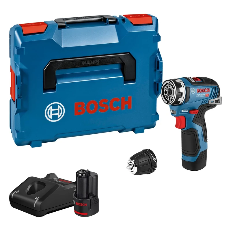 Bosch Professional 12V Akku-Bohrschrauber GSR 12V-35 FC (inkl. 2x3.0 Ah Akku, Schnellladegerät GAL 12V-40, inkl. Bohrfutteraufsatz GFA 12-B, in L-BOXX, Bestellnr. 06019H3001) - FlexiClick System