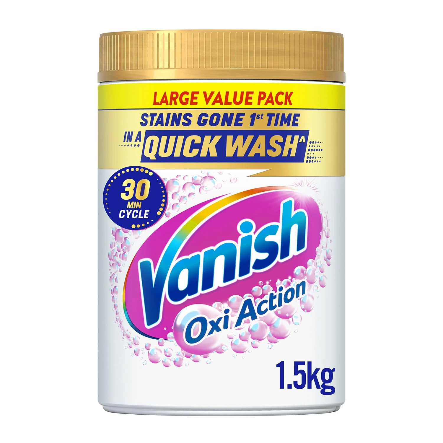 Vanish Stain Remover, Gold Oxi Action Powder, 1.5kg, Restores Whites and Protects Laundry from Greying, Removes Stains, Odours Laundry Detergent Leave Behind, Bleach Free