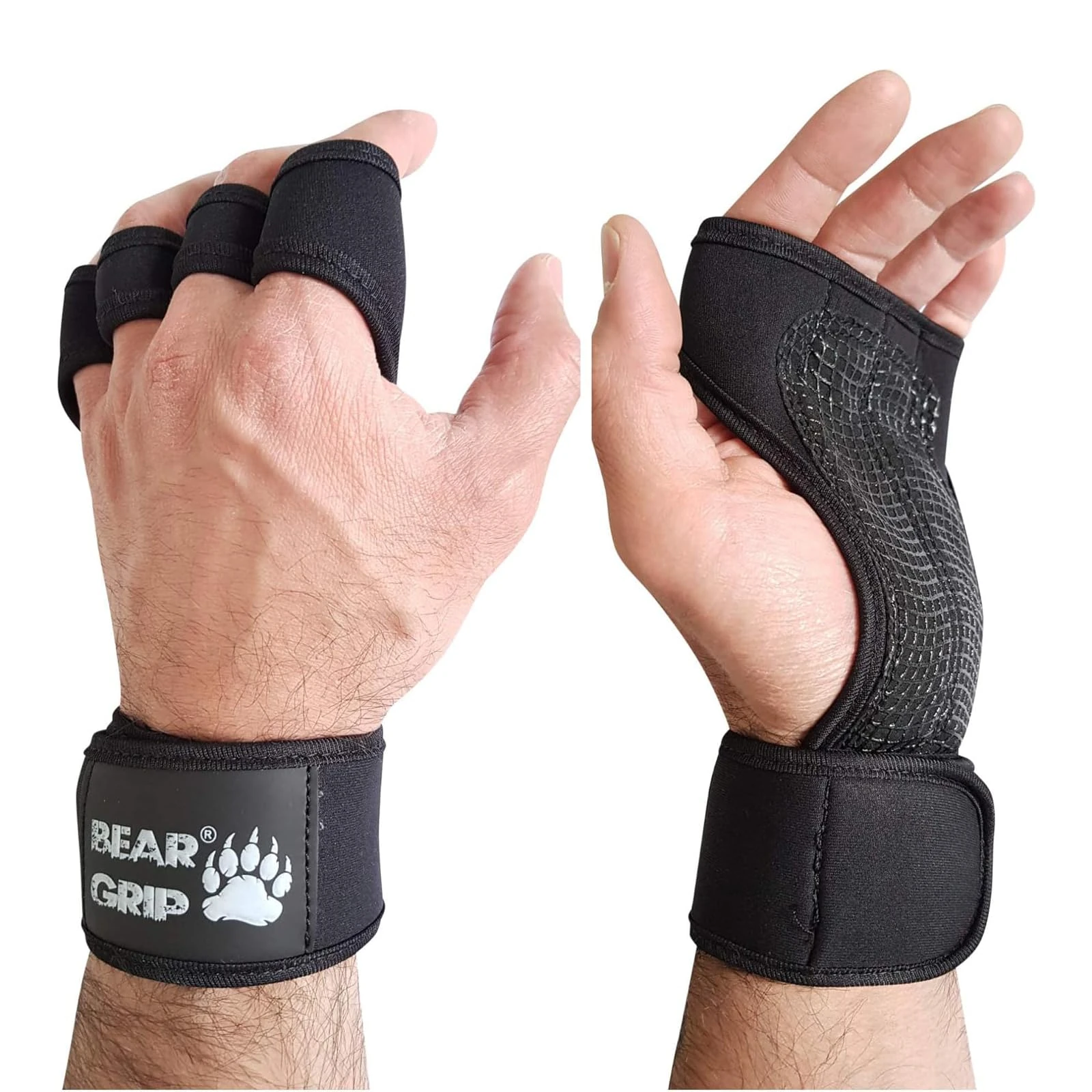 BEAR GRIP - Open Workout Gloves for Crossfit, Bodybuilding, callisthenics, Powerlifting (Black, S)