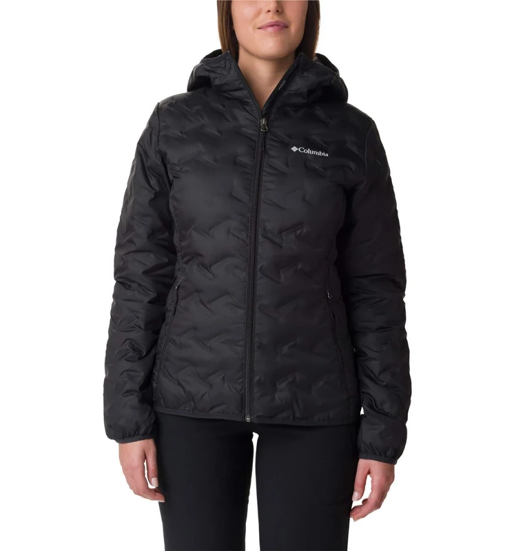 Columbia Women's Delta Ridge Down Hooded Jacket, Hooded Puffer Down Jacket, Black, Size XS