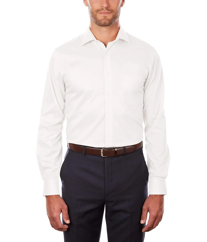 Van Heusen Men's Dress Shirt Regular Fit Flex Collar Stretch Solid, White, 18" Neck 34"-35" Sleeve