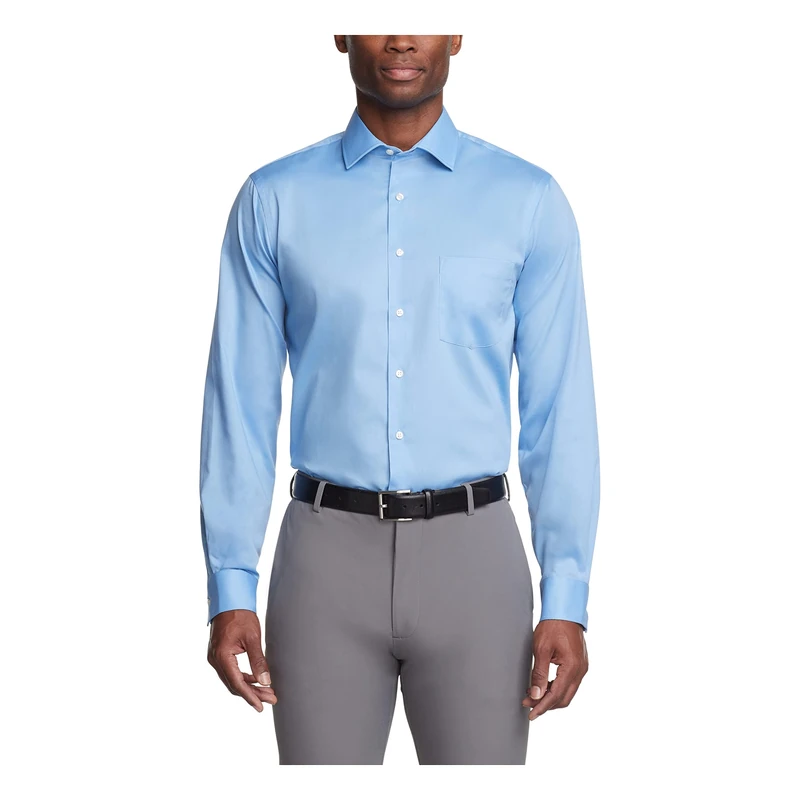 Van Heusen Men's Dress Shirt Regular Fit Flex Collar Stretch Solid, Blue Frost, 17" Neck 36"-37" Sleeve