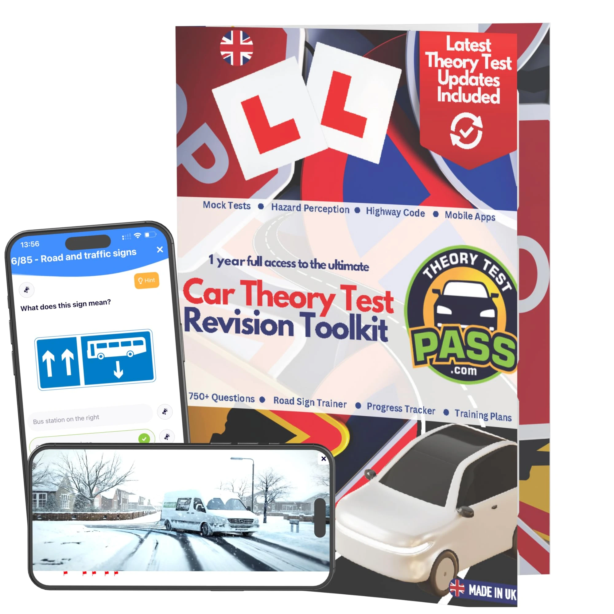 Theory Test Pass UK Driving Theory Test Kit 2025 – UK Driving Theory Test Practice 2025 Online Access – Driving Theory Test for Smartphone and Laptop - Includes Hazard Perception Test - Highway Code