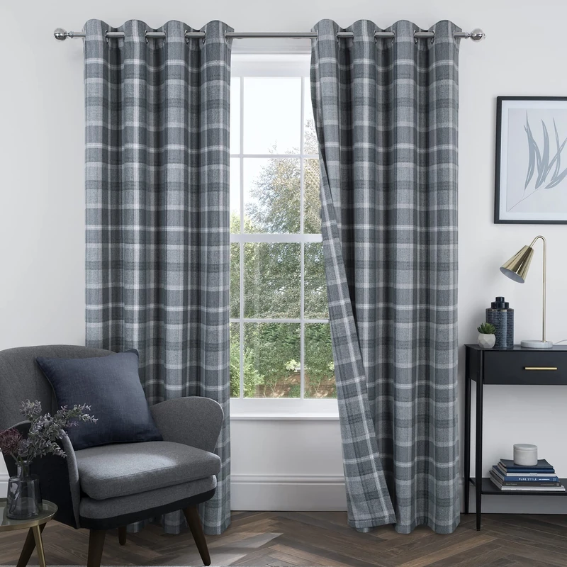 Alexandra Cole Plaid Tartan Check Modern Classic Window Treatment Curtain/Drapes for Living Room 2 Panels Gray 45X95 Inch
