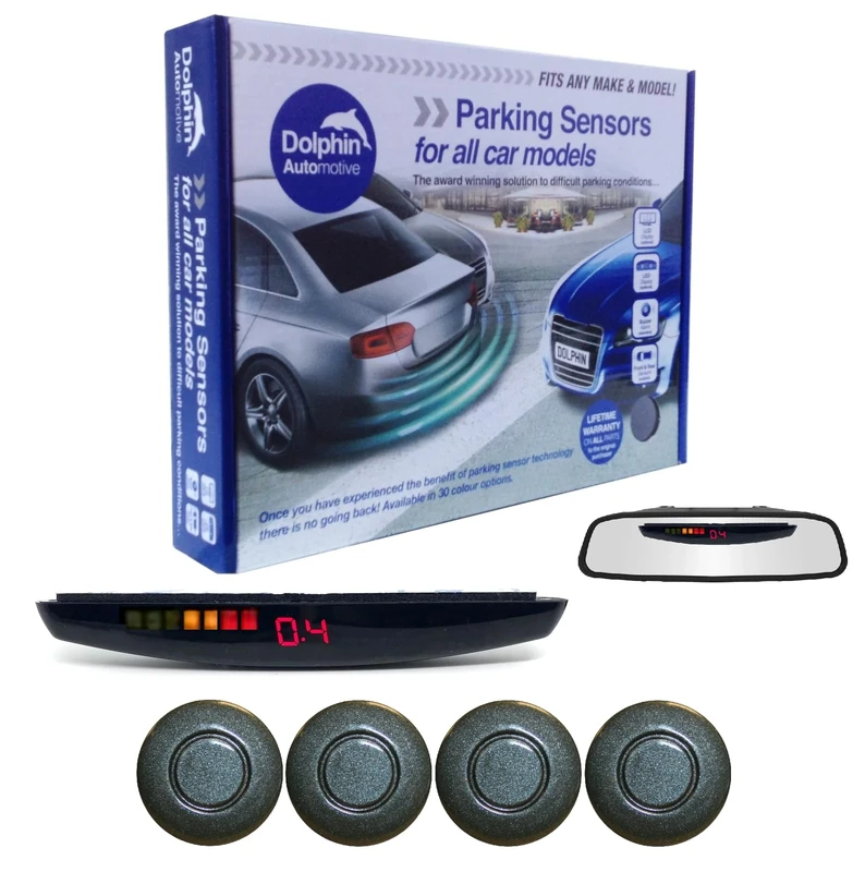 Dolphin DPS455 Reverse Parking Sensors In 32 Colours 4 Ultrasonic Radar Sensors Kit Audio & Rear Roof Mounted Display Alert System Matt & Gloss Black +30 More Colours (Bottle Green)