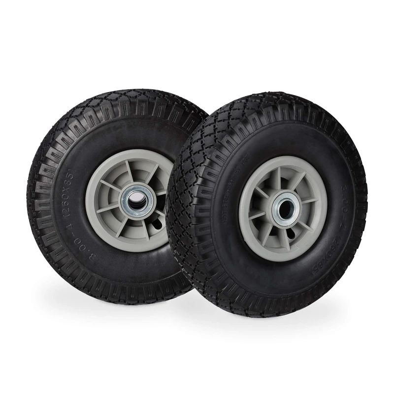 Relaxdays 2 x Hand Truck Tyre, Non-Flat Solid Rubber Wheels, 3.00-4”, 20mm Axle, 80 kg, 260 x 85 mm, Black/Grey