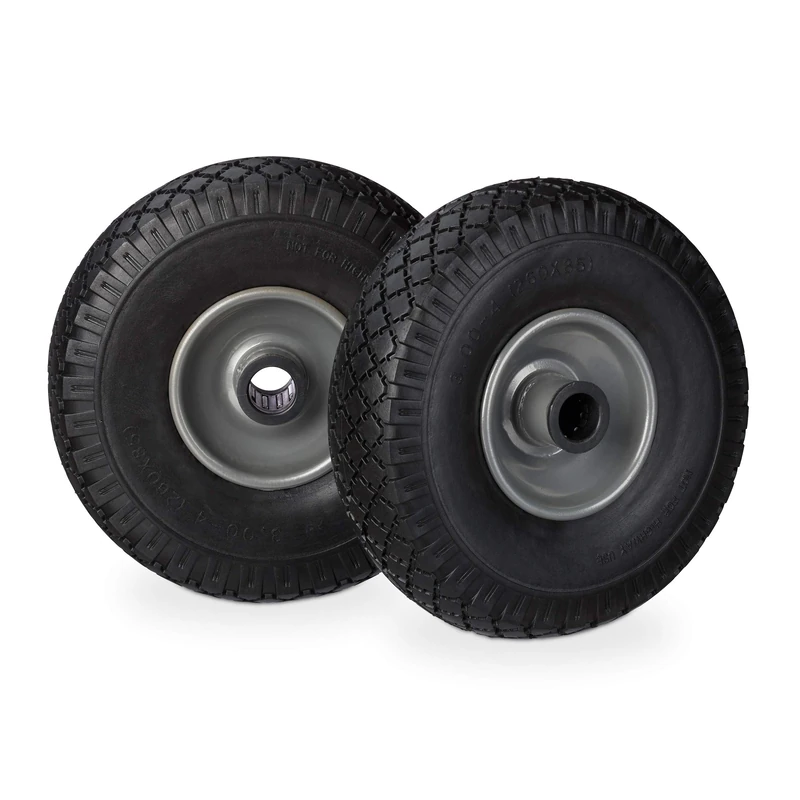 Relaxdays Black/grey sack truck wheel set, puncture-proof, 10026071_957, 3.00-4 solid rubber tires, steel rim, 25mm axle, 100kg, 260x85mm, black/grey