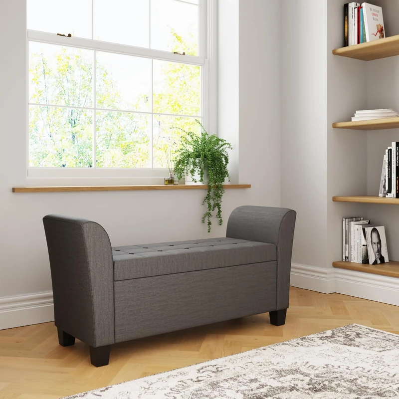 GFW Verona Upholstered Window Seat Charcoal Grey