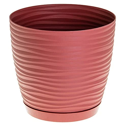 KORAD 3D Sahara Plant Pots with Matching Saucers. Decorative Planters with Drainage Holes for Indoor and Outdoor. Available in 7 Sizes and 8 Colours- (H 7 in(18 cm) - D 7.5(19 cm), Red)