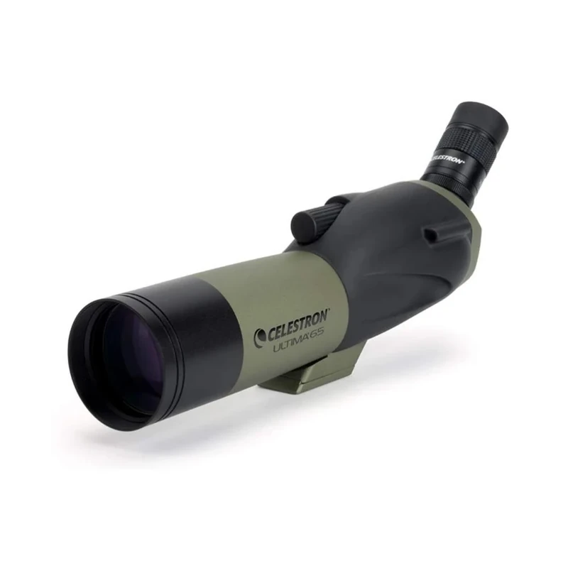 Celestron – Ultima 65 Angled Spotting Scope – 18-55x Zoom Eyepiece – Multi-coated Optics for Bird Watching, Wildlife, Scenery and Hunting – includes Soft Carrying Case and Smartphone Adapter